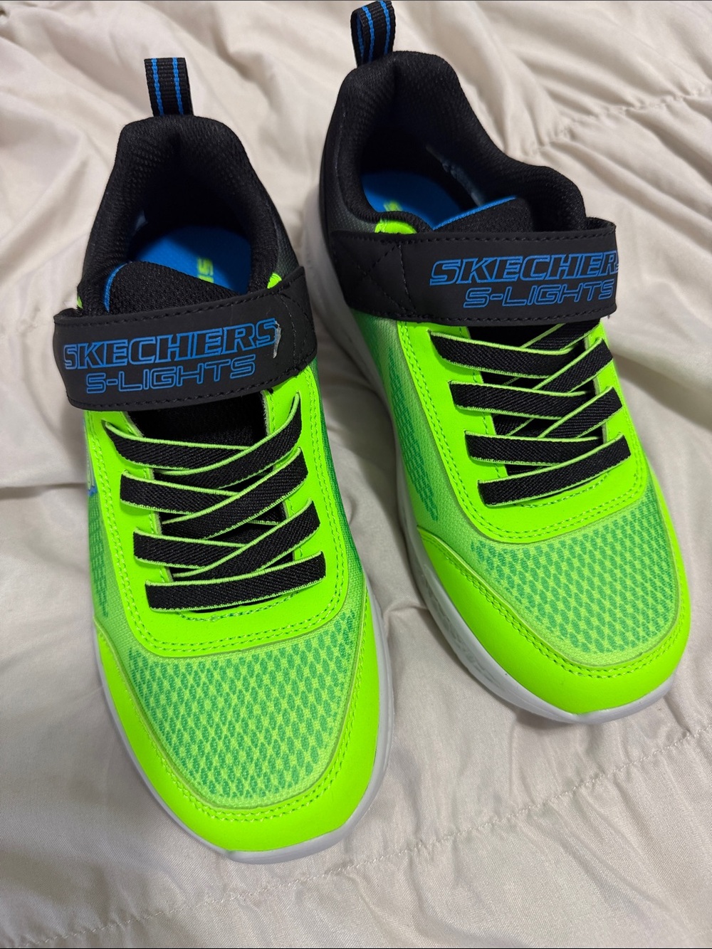 Skechers S-Lights Kids Neon Lime and Black Light-Up Sneakers